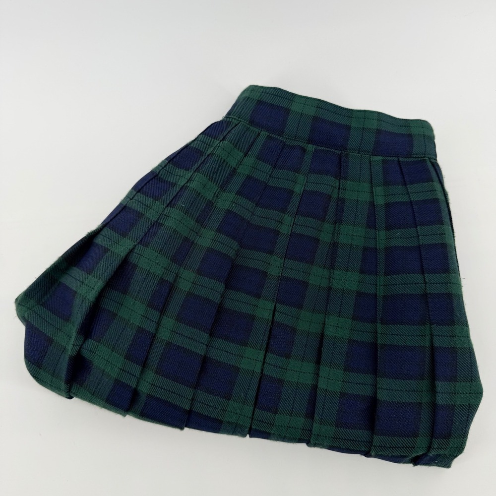 Tracy Evans Black Watch Plaid Pleated Mini Skirt Dark Academia Green Navy 7